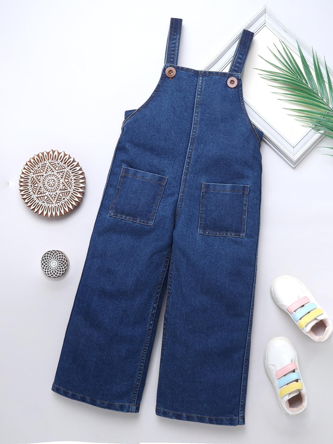 Naughty Ninos Girls Dark Blue Cotton Denim Dungaree Pants (NN01015DRS_11-12 Years) - Image 2 thumbnail