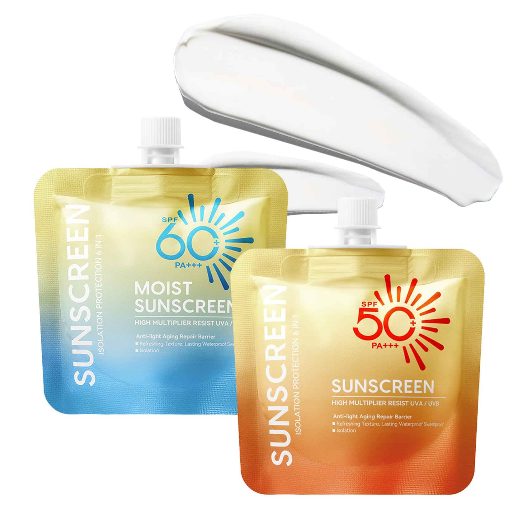 2PCS Face Sunscreen SPF 50 Waterproof Sun Screen SPF 60 Lightweight Face Sunscreen for Women Men Non-greasy Sunblock