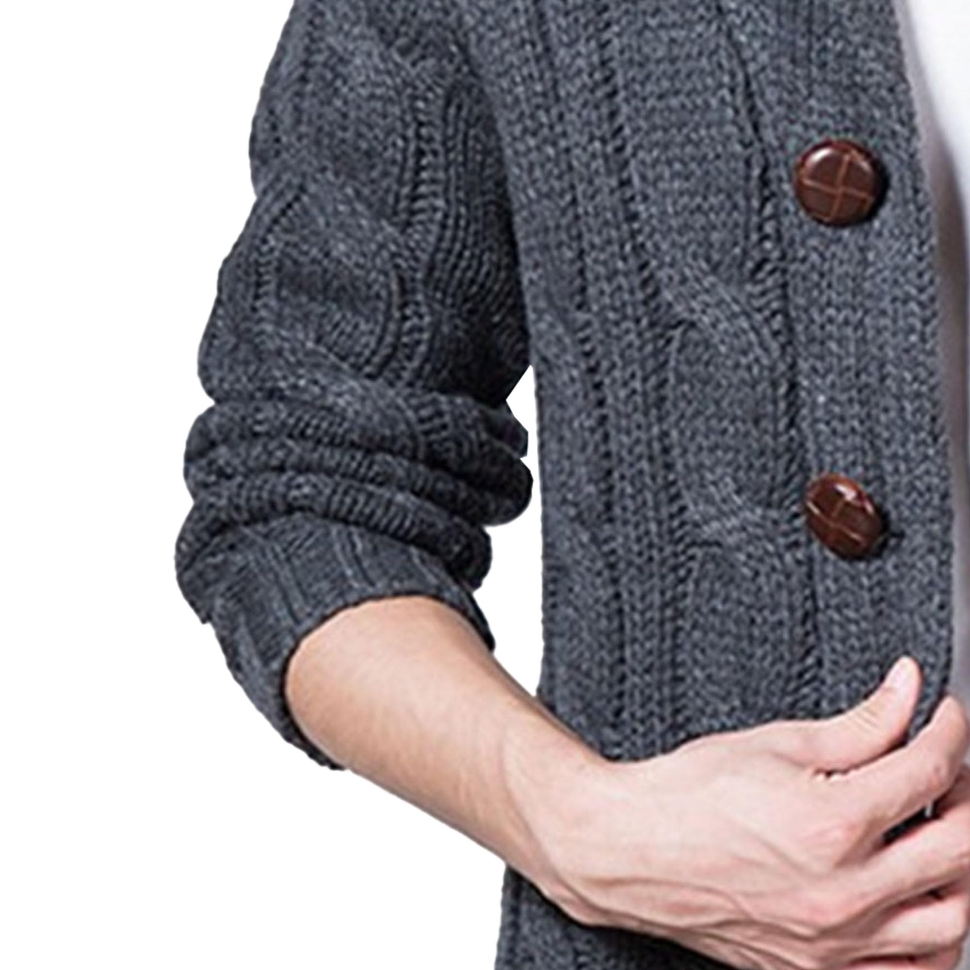 Cárdigan para hombre, cálido, de punto trenzado, con botones, cuello de chal, informal, para invierno y otoño