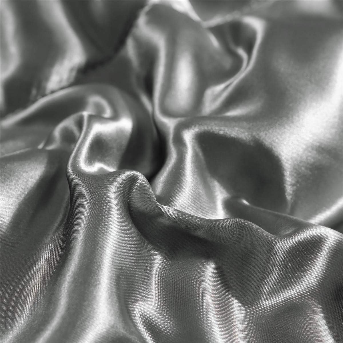 NTBED Silky Satin Comforter Set Queen Silver, Luxury Soft Microfiber Bedding Lightweight Sexy Wave Quilted Blanket Set with 2 Pillow Covers for Summer Spring Autumn