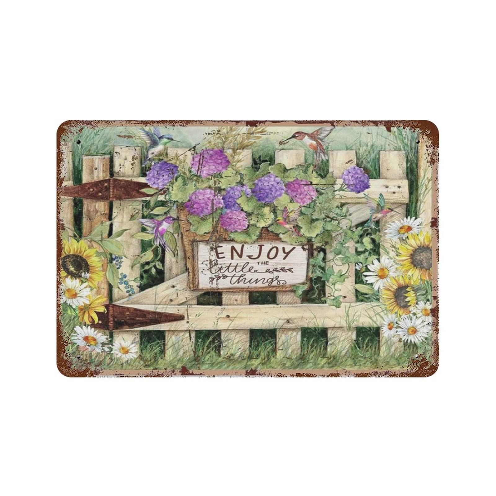 AOOEDM Hummingbird Enjoy The Little Things Floral Vintage Metal Sign Tin Sign for Home Bar Pub Kitchen Man Cave Tin Sign Wall Decor Poster Wall Plaque