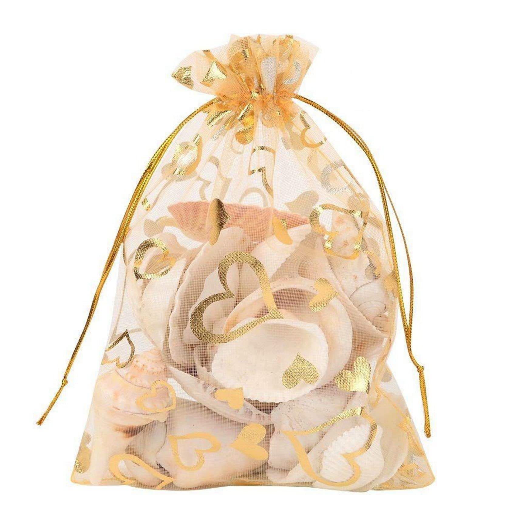 1000 . 9 x 12 cm przezroczysty sznurek serce organza torebki na biżuterię wesele Boże Narodzenie upominki torby na prezenty (złote)