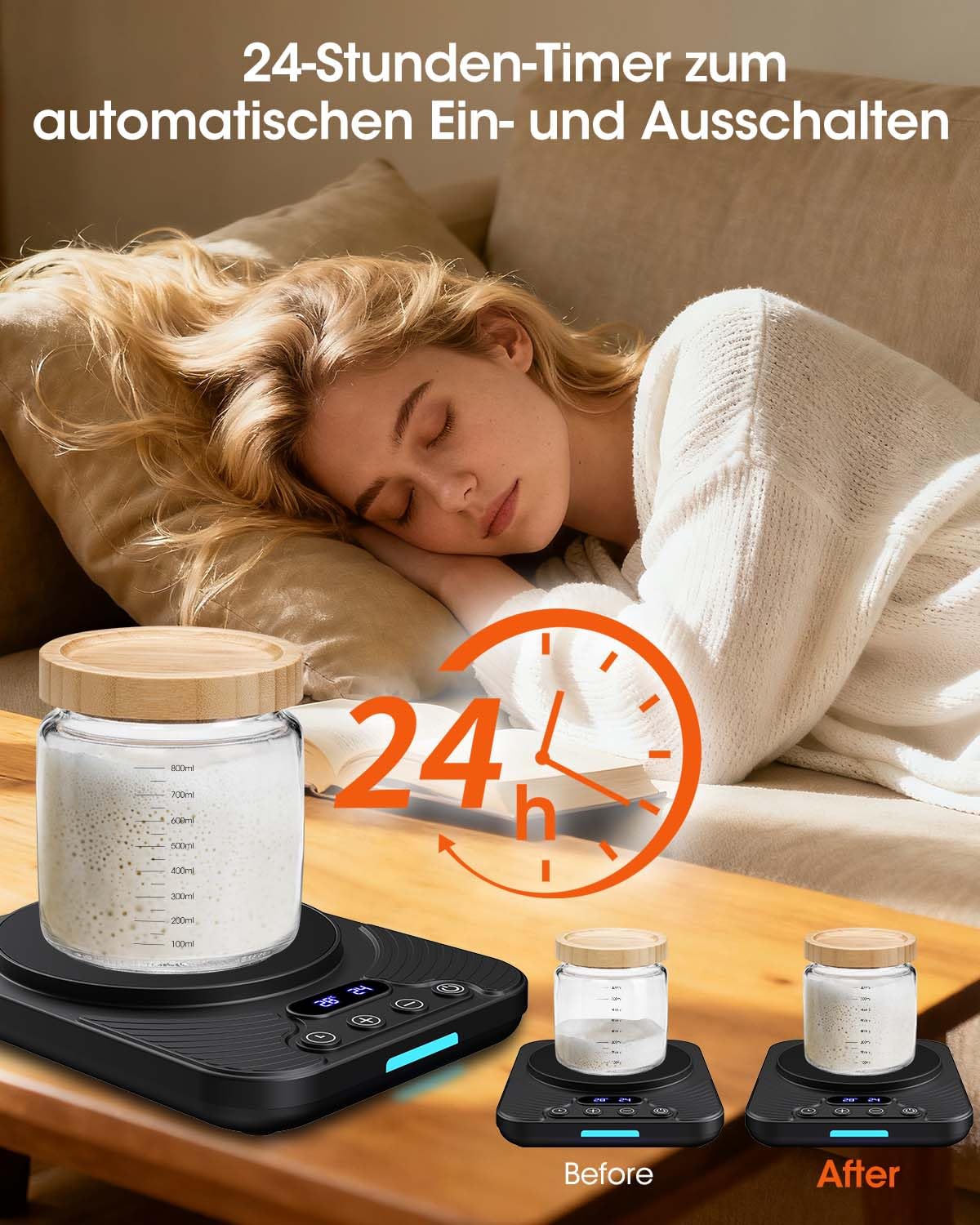 Sauerteigstarterwärmer, Wärmeplatte Präzise 1℃ Thermostat (21-43℃), 24H Timer, Automatische EIN/Aus-Funktion mit Speicher, Wärmegerät Ideal für Brotbacken & Fermentation
