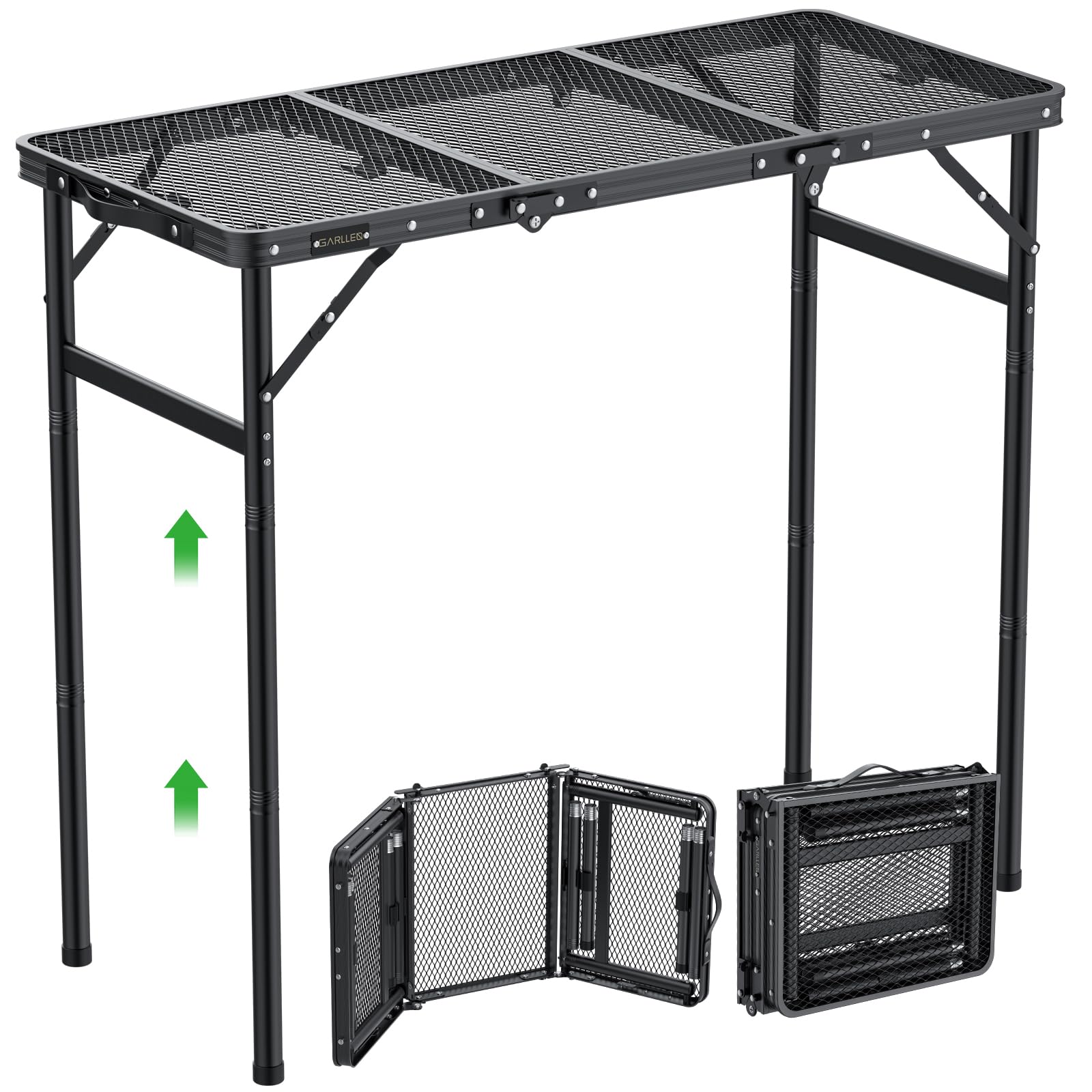 GARLLEN Tavolo Pieghevole per Barbecue,90x40 cm,3 Altezze Regolabili (27/51/74 cm),Tavolo da Giardino in Alluminio,Nero,per Campeeggio Picnic e Spiaggia