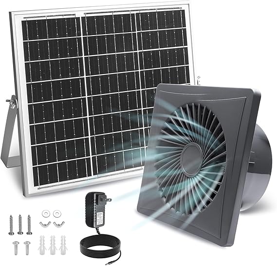 Solar Exhaust Fan, 25W Solar Panel + 8-inch Ventilation Fan Solar Exhaust Fan, 25W Solar Panel + 8-inch Ventilation Fan