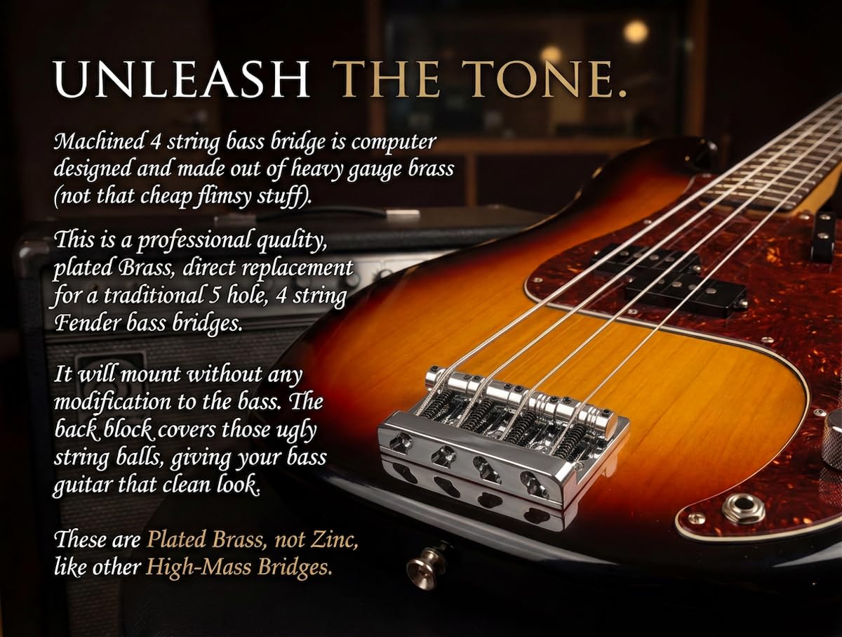 Amazon.com: Precision Machined 4-String Bass Bridge – Heavy Brass