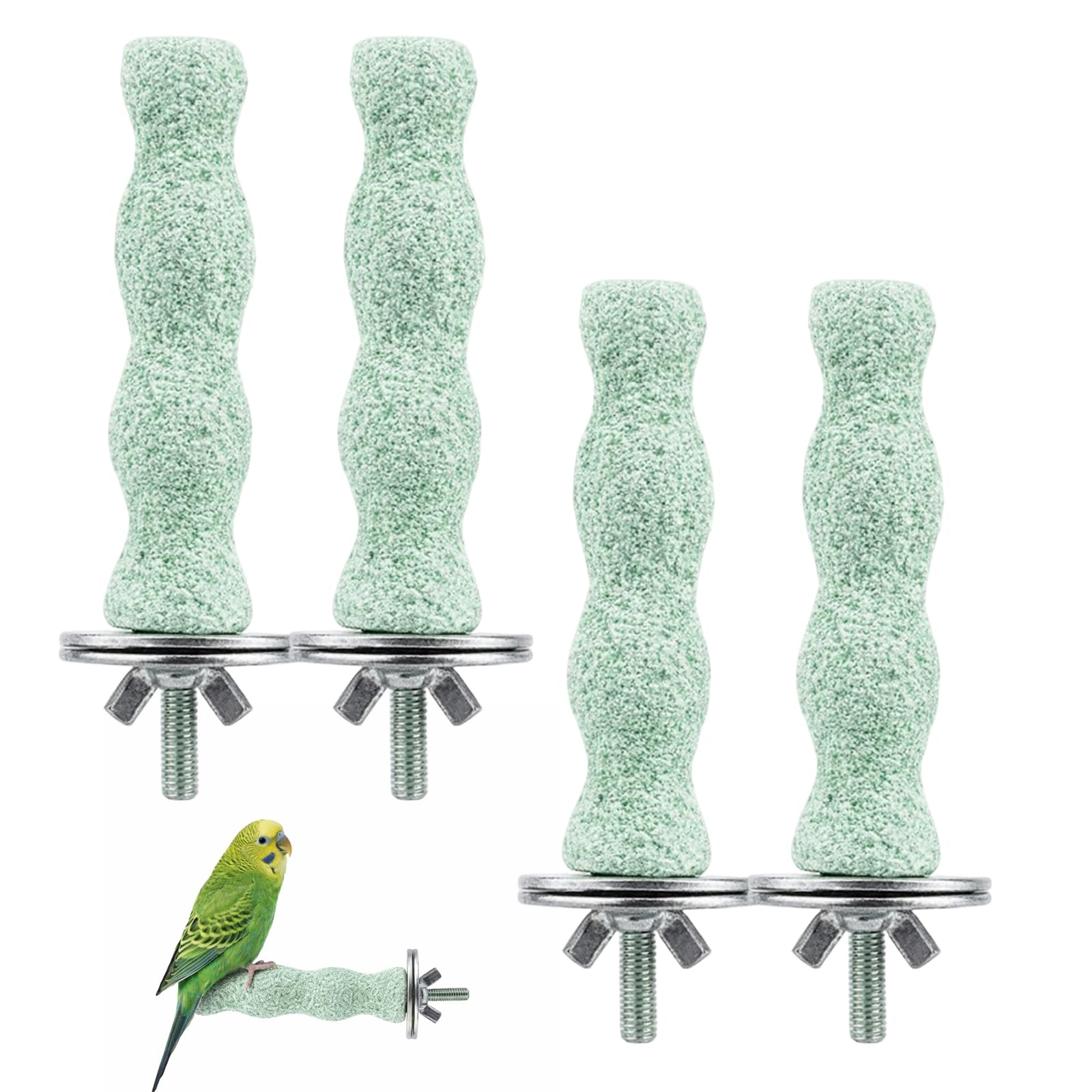 4Pcs Bird Beak Grinding Stone Parrot Perch, Natural Beak and Claw Maintenance for Cage Environment, Anti-Slip Perches with Wave Design for Small Birds and Pets (Green）