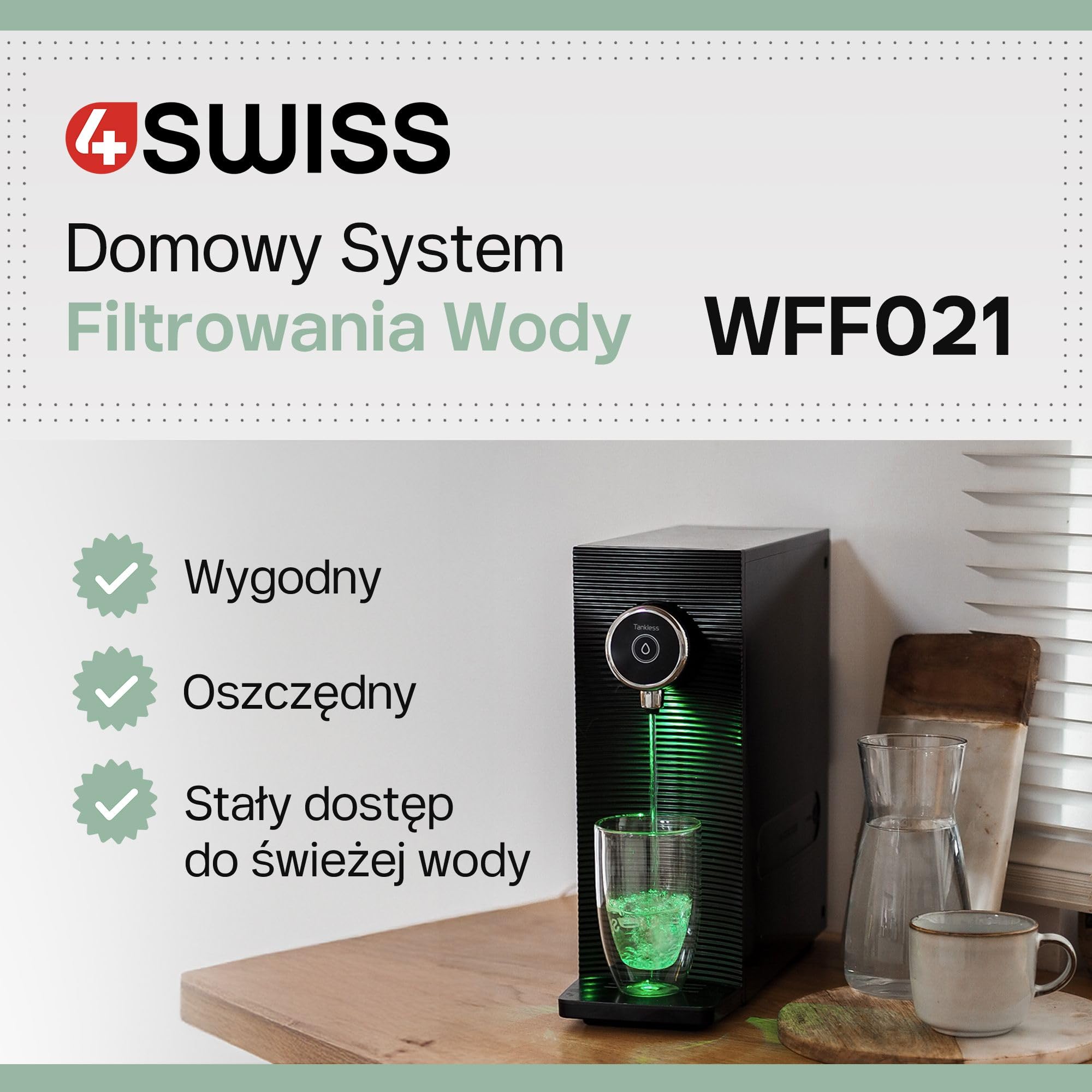 System filtracyjny 4SWISS do wody użytkowej, 5-stopniowy system bezpośredniego filtrowania wody pitnej z trzema wymiennymi wkładami i czterema trybami dozowania wody