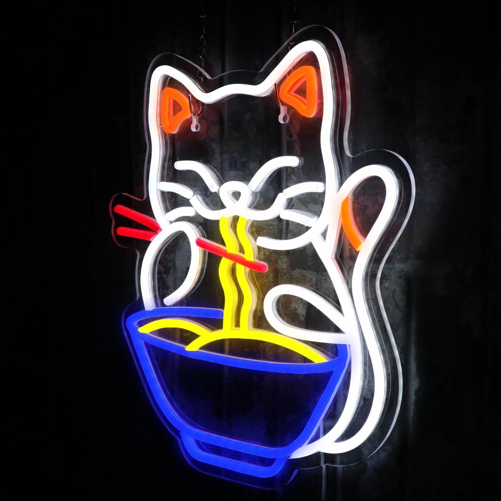 Cat Ramen Neon Schild Buntes Led Neon Schild Wand Katze Noodles Neon Sign Nudeln Led Schild für Resturant Ramen-Laden Küche Snack-Bar Wohn-Esszimmer Brunch Party Home Store Geschenke