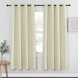 NICETOWN Blackout Bedroom Curtain 72 inches Length - Grommet Sound Reducing Window Treatment Privacy Drape Room Darkening Light Blocking for Living Room (Beige, 1 Panel, W52 x L72)