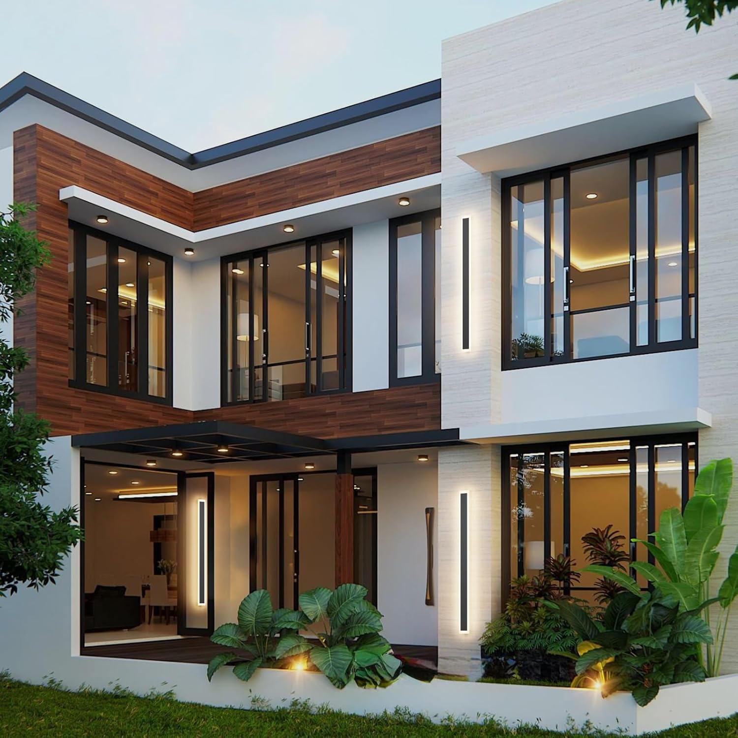 Tipace 2 Pack 47.2IN Long Outdoor LED Wall Lights,4000K Wall Light Rectangular Black Exterior Wall Light with Frosted Acrylic for Patio,Porch,Courtyard