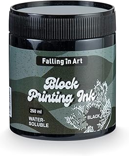 Falling in Art Water-Soluble Block Printing Ink, Black Printmaking Ink for Linoleum Block, 8.5 floz