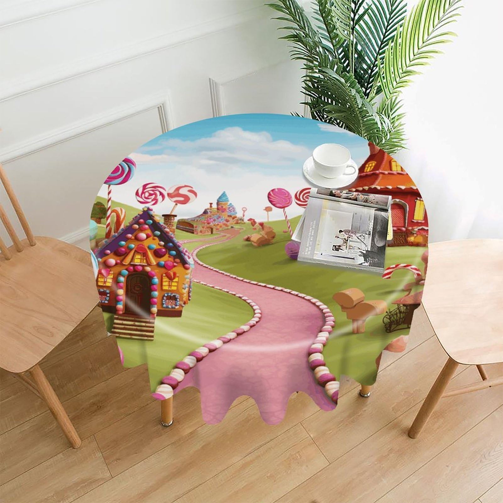 FodPand Candy Round Tablecloth - 60 Inch Premium Polyester Table Cloth, Fashion Wrinkle Resistant Decorative Table Cover for Dining Kitchen Party Buffet Tables