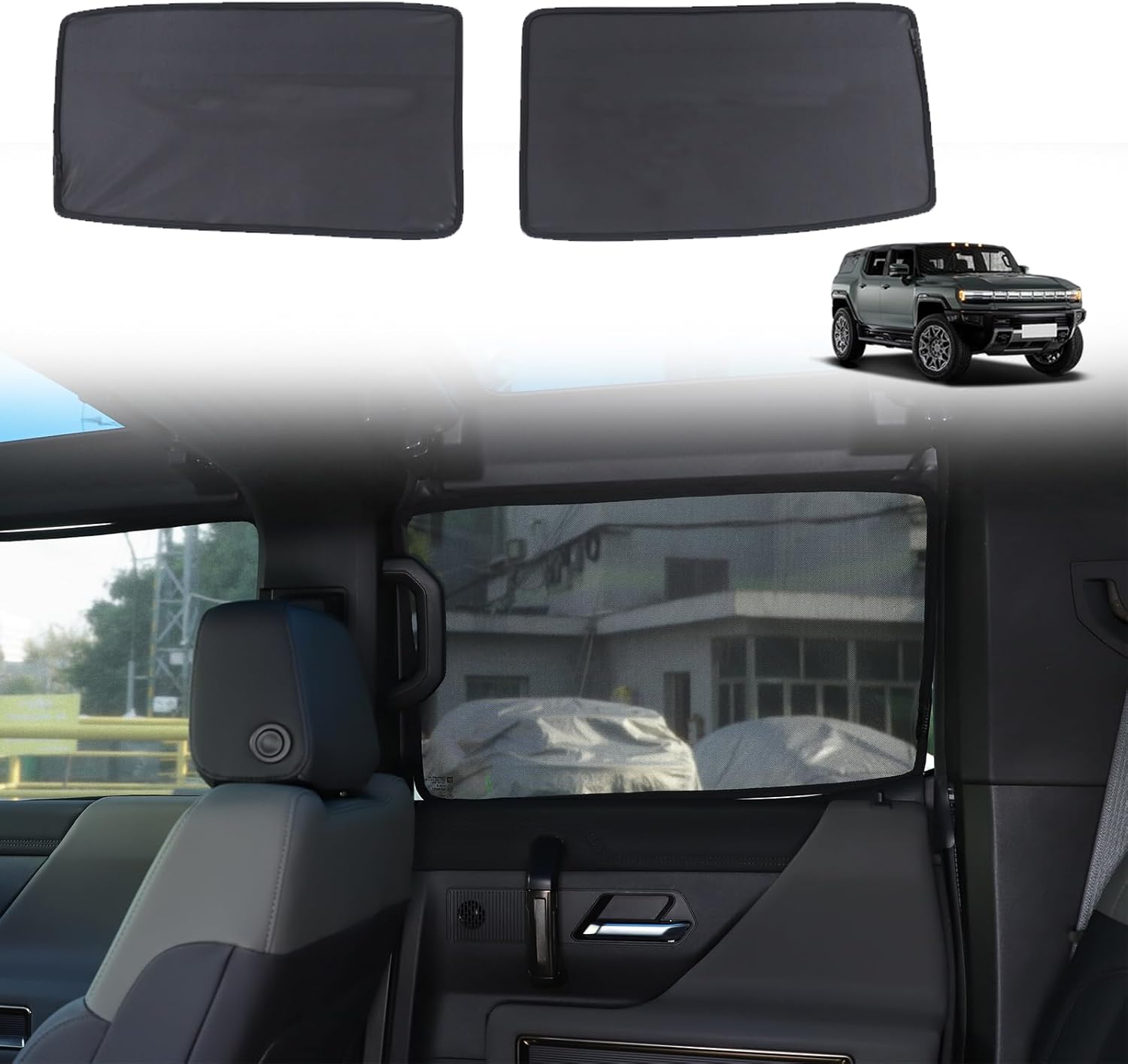 Mesh Window Shades for 2024 2025 2026 2027 Hummer EV SUV Trucks Accessories, Side Automotive Window Sunshades, Windshield Sun Shade Blocker, Glare Shield & UV Rays Protection (Front Row)