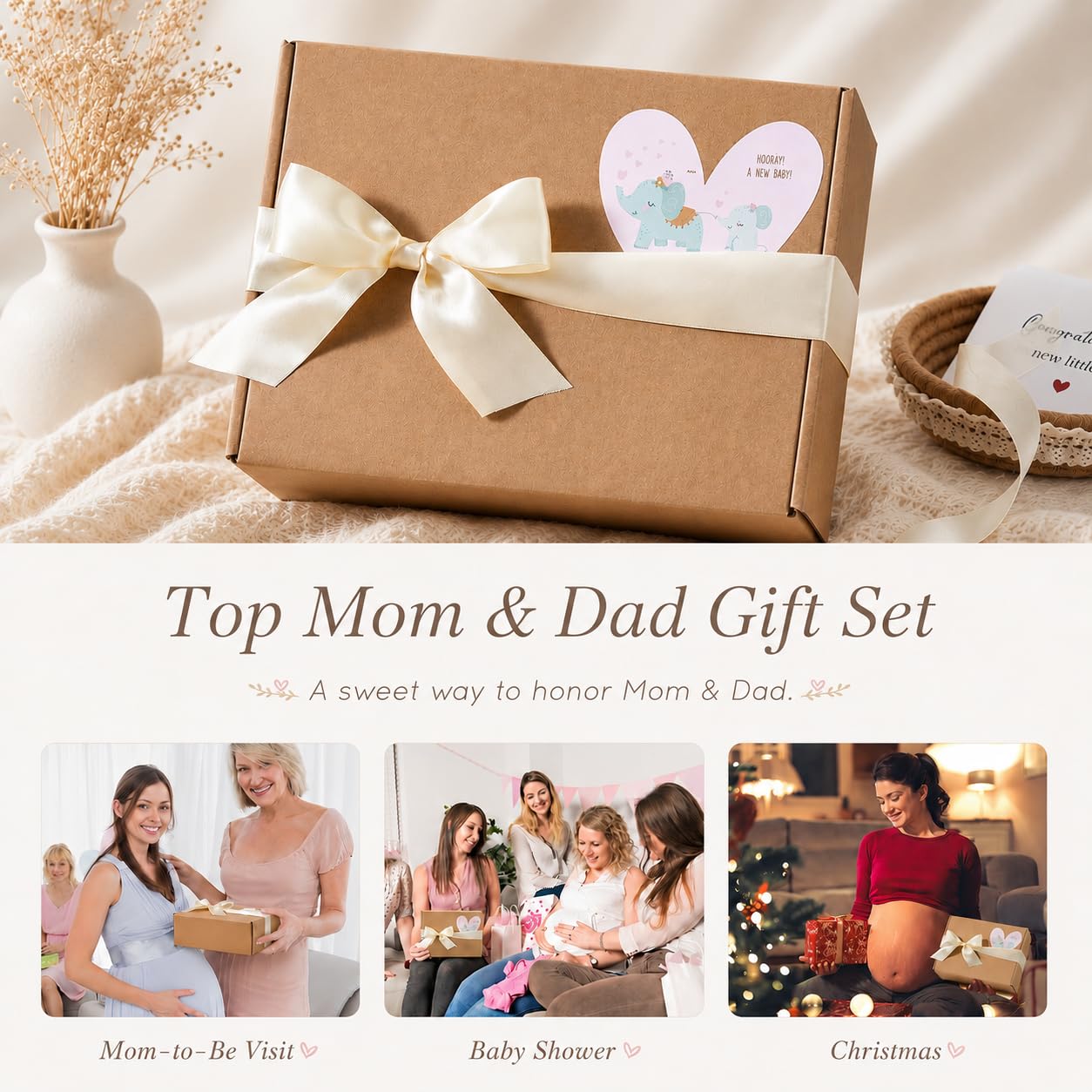 Suhctuptx Regalos para nuevos padres para parejas, regalo para nuevos padres y padres, regalos de baby shower con velas de vidrio para mamá y papá, cesta de anuncio de embarazo para futura mamá