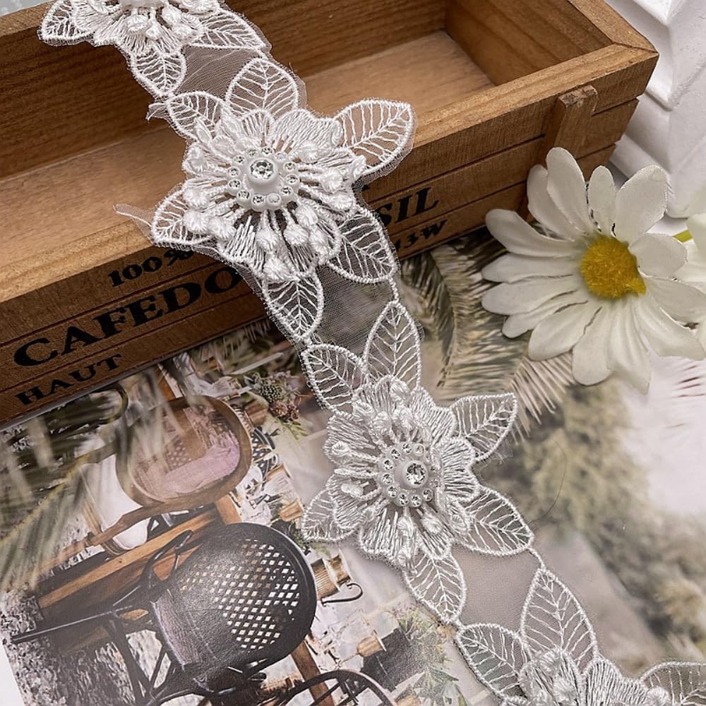 15 Yards 6cm Blumen Spitzenband,Schmetterling Stickerei Zierband Vintage Häkelband Spitze Borte Organza Bänder Blumenband Dekoband Zierband Für Nähen Handwerk Kleidung Kleid Hochzeit Deko,Beige H