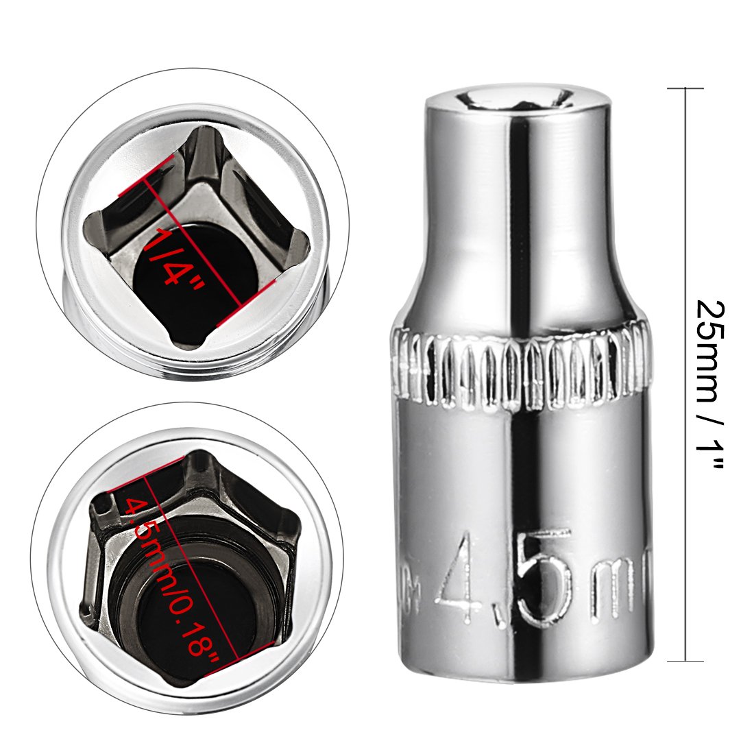 Sourcingmap 2 Pcs 1/4-Inch Drive 4.5mm 6-Point Shallow Socket, Metric, Cr-V - Image 3