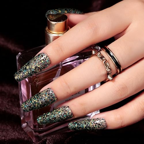 Miniatura 9 de MAYCHAO Esmalte de uñas de gel con purpurina de oro rosa de 0.5 fl oz, 1 esmalte de gel de oro rosa brillante, esmalte de uñas LED UV, arte de uñas,