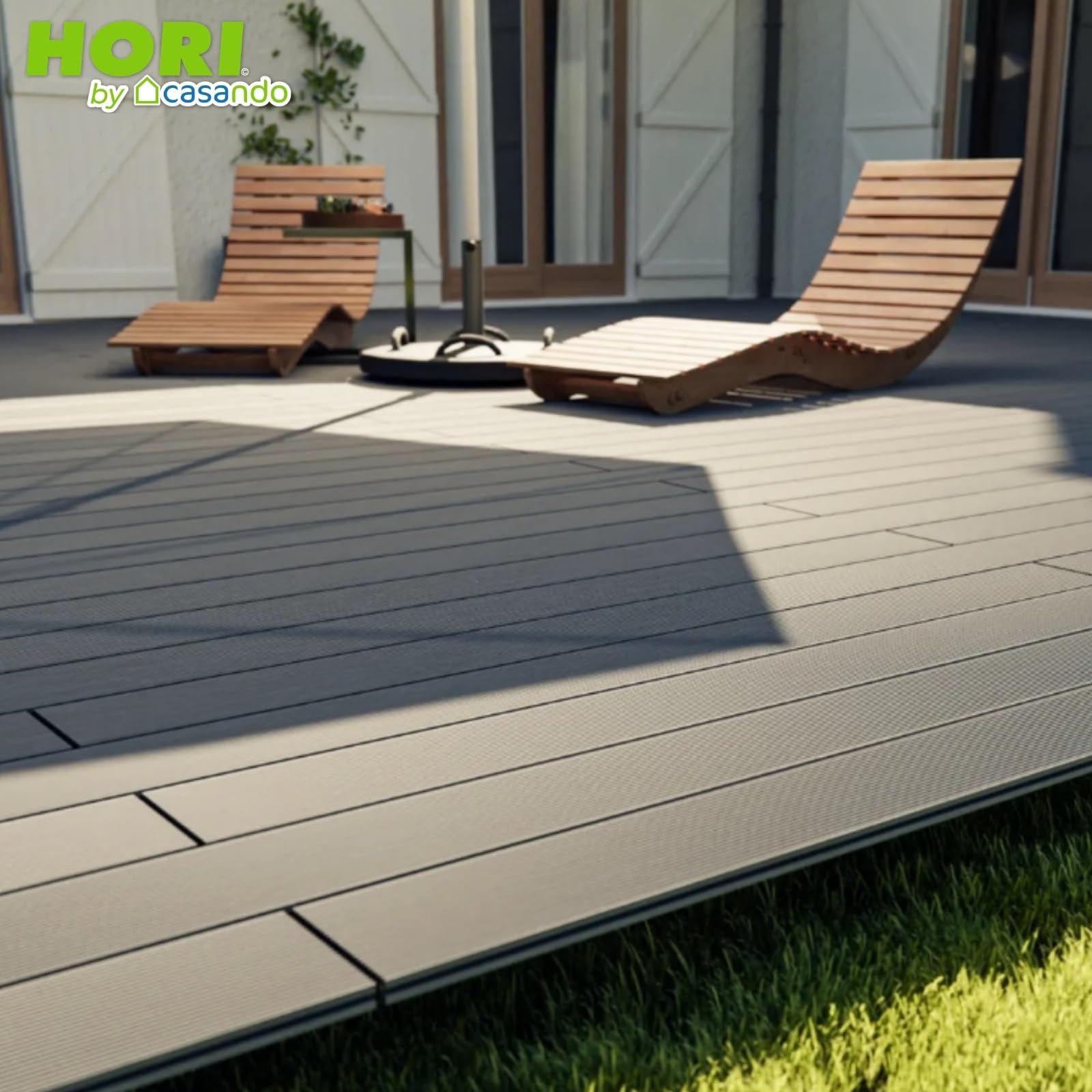 HORI WPC Terrassendielen Komplettset Massiv Diele BPC Komplettbausatz Inkl. Unterkonstruktion & Clips Wetterfest, pflegeleicht & rutschhemmend Dielenlänge 350 cm - Fläche 7 m²