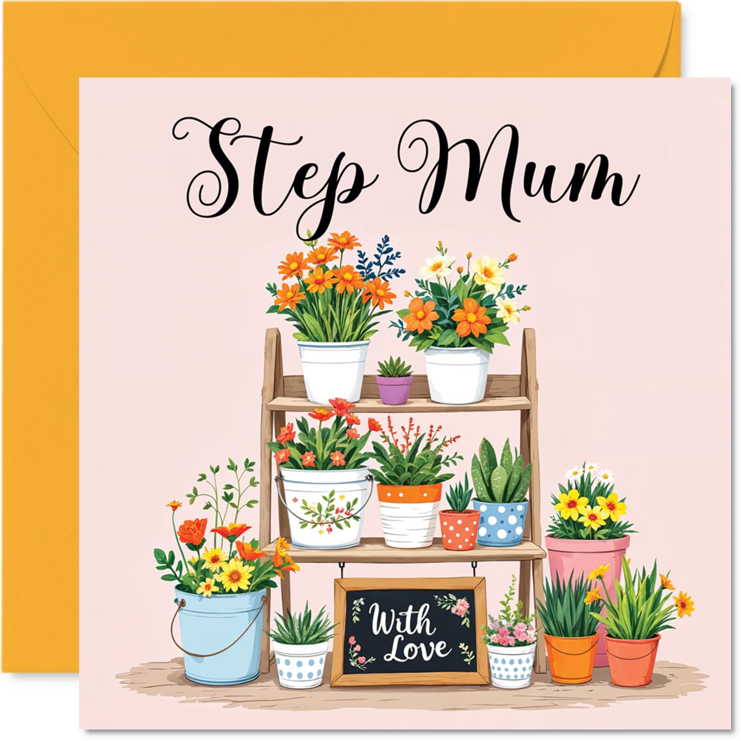 Step Mum Birthday Card - Flowers With Love - Happy Birthday Card for Step Mum from Son Daughter, 145mm Floral Mother's Day Greeting Cards