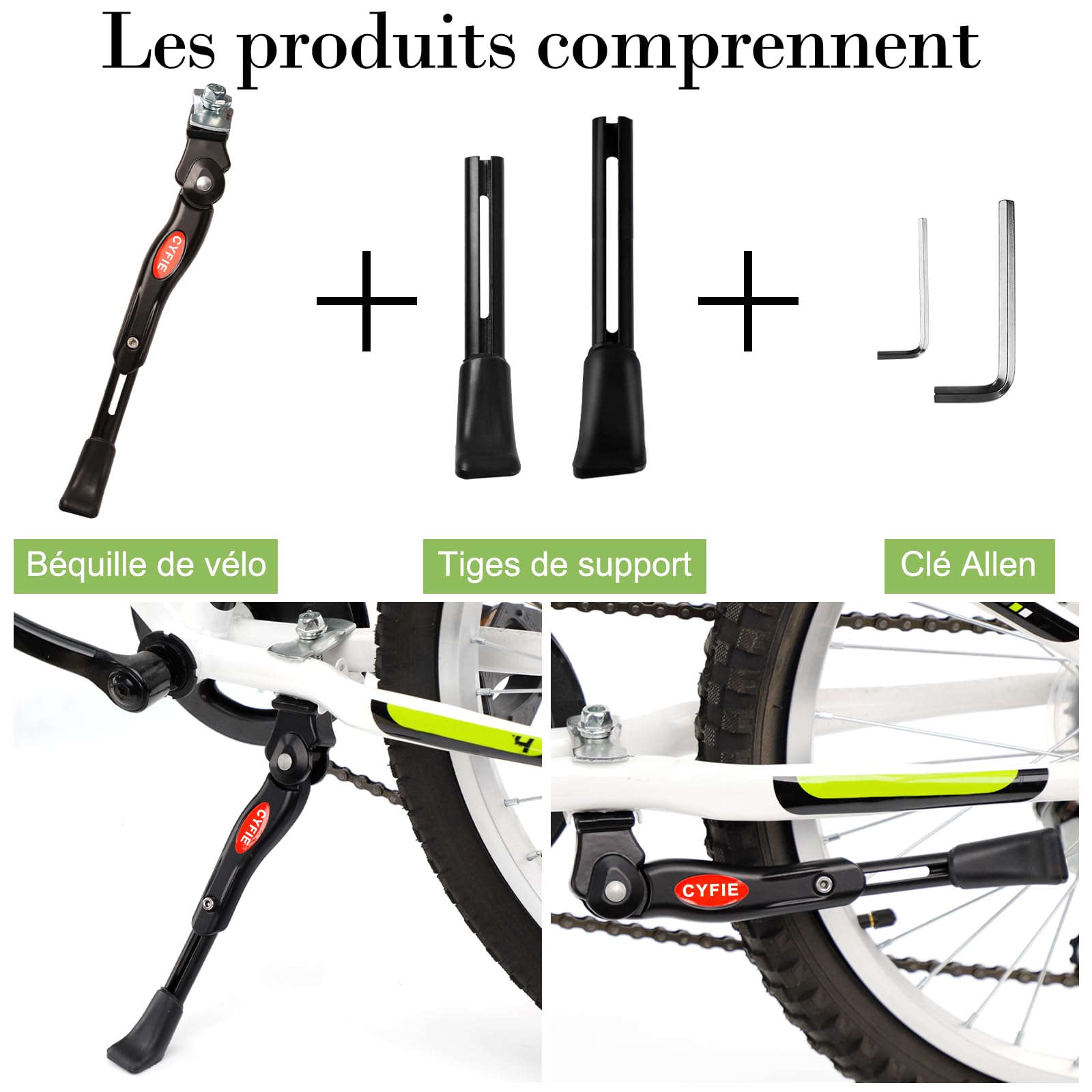 CYFIE Béquilles vélo 16-20 Pouces Hauteur Réglable et Béquille Latérale Universelle, Support de Vélo Durable fabriqué en Alliage d'aluminium, Support Central pour vélo de Montagne