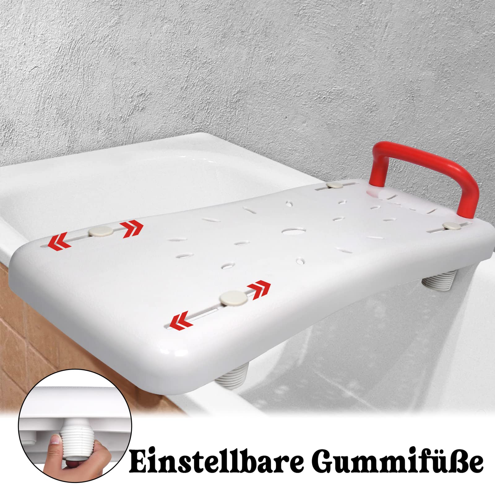 HENGMEI Badewannensitz Senioren, Badewannenbrett Badewannen Einstiegshilfe, Einstellbar Plastik Sitz Bath Erwachsene, Duschbrett für Badewanne mit Seifenablage und Haltegriff, Schwarz Griff
