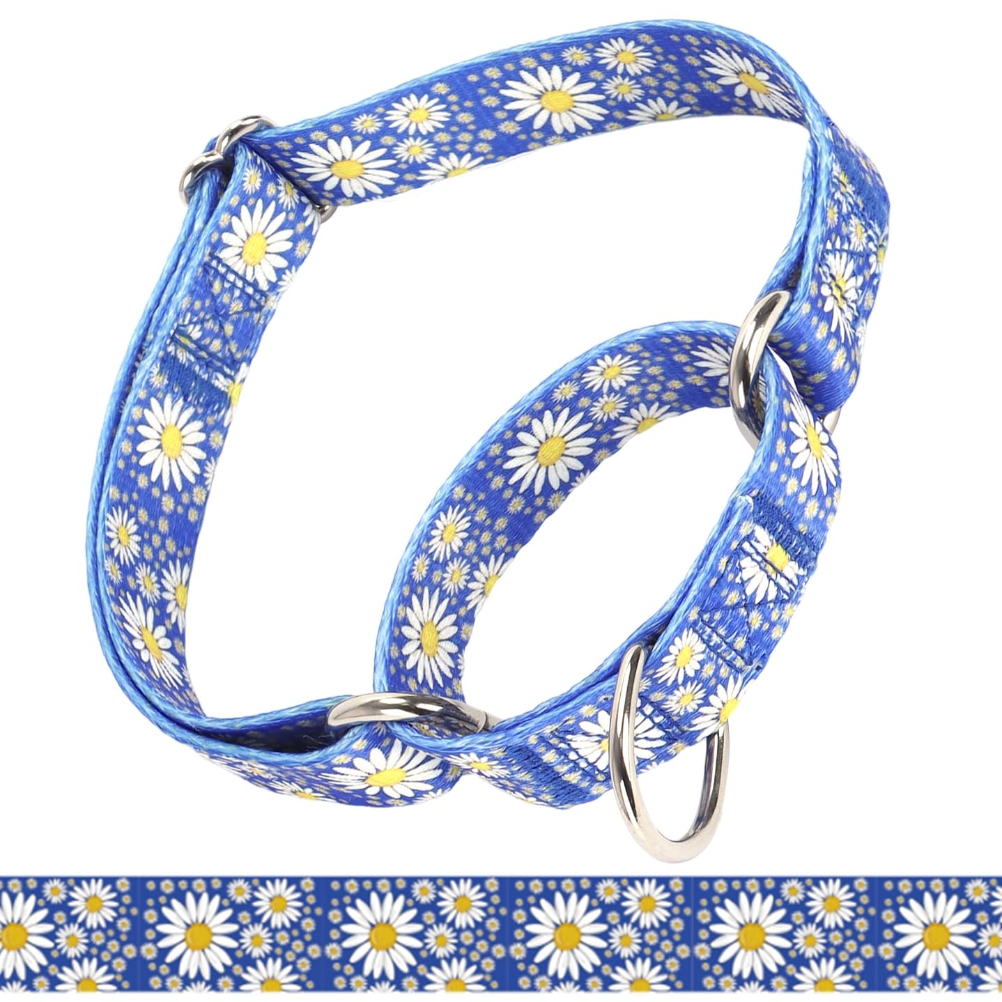 haoyueer Martingale Collar for Dogs, Adjustable Soft Nylon Dog Collars with Design Cute Daisy Design Patterns for Small Medium Large Dog (Dark Blue, Large)