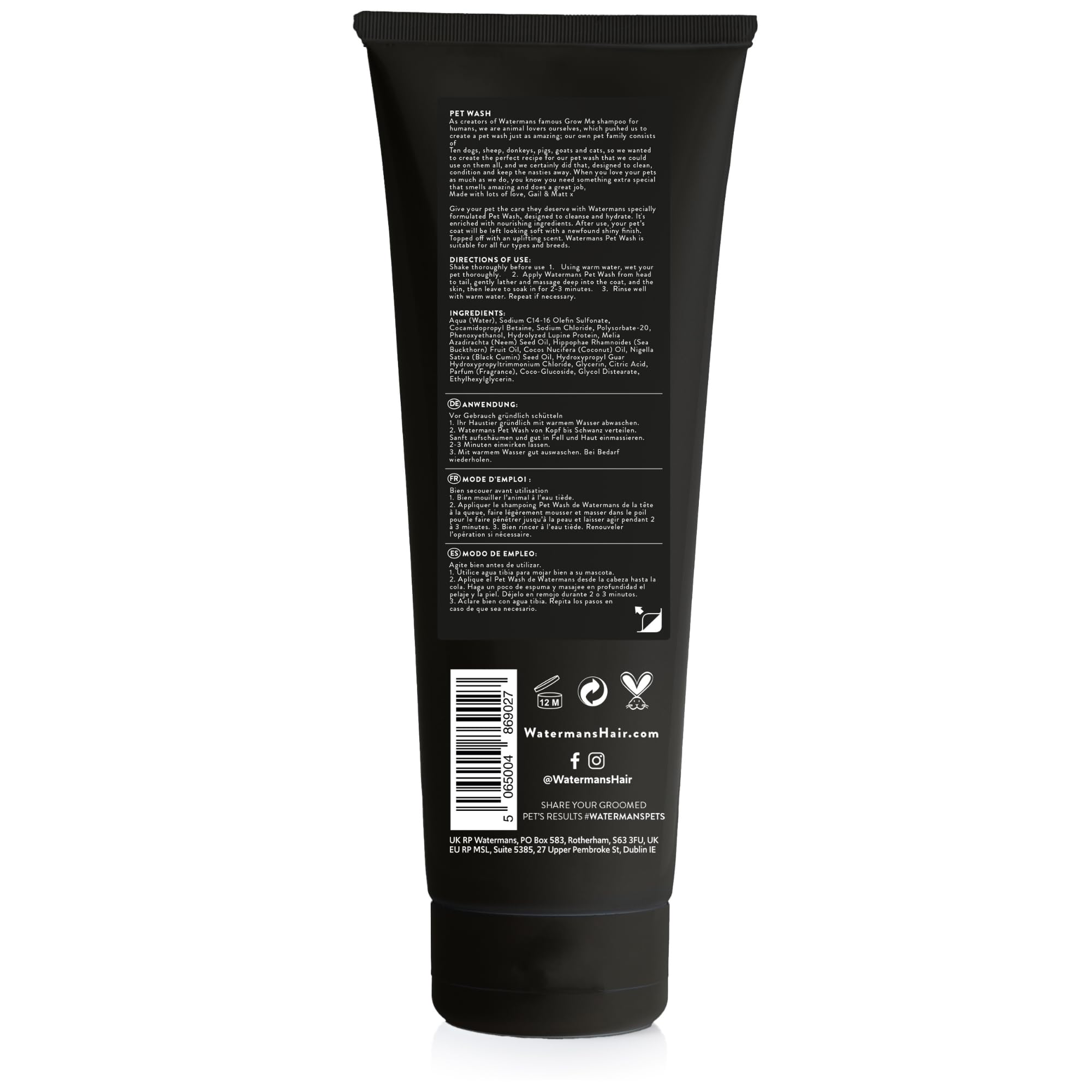 Watermans Shampoing de Luxe pour Chien 250ml Parfum Bubble Gum Shampoing Chien Peau Sensible Anti Irritation Hypoallergénique sans Parabènes sans Sulfates Végan Convient Chats