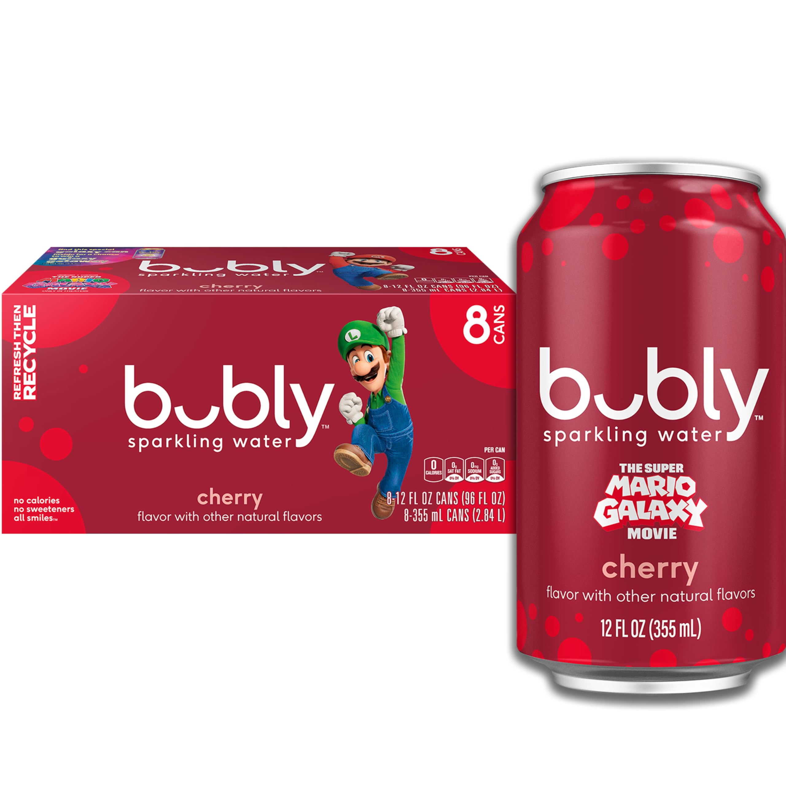 bubly Sparkling Water, Cherry, Zero Sugar & Zero Calories, Seltzer Water, 12 Fl Oz Cans (Pack of 8)