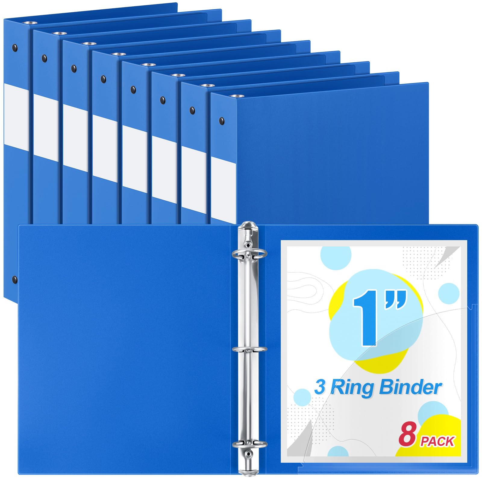 Skyygemm 8 Pack 1 Inch 3 Ring Plastic Binders, Flexible PP Binders for Classroom & School Supplies, Letter Size 8.5 x 11, Holds 240 Sheets with