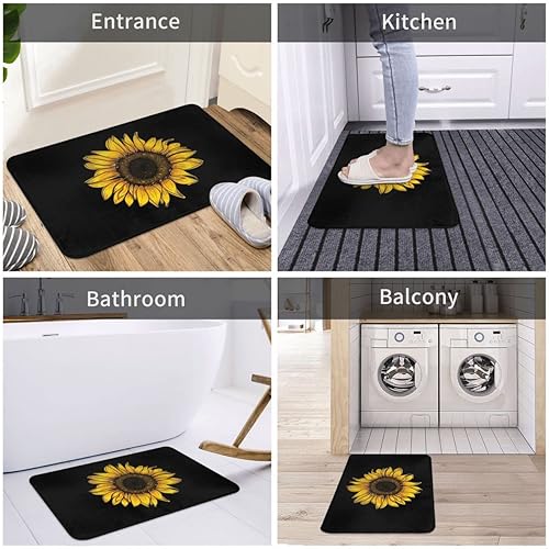 Miniatura 5 de Alfombra de baño de girasol, accesorios de decoración de baño, tapete de baño de girasol floral negro y amarillo, tapete de baño de franela suave