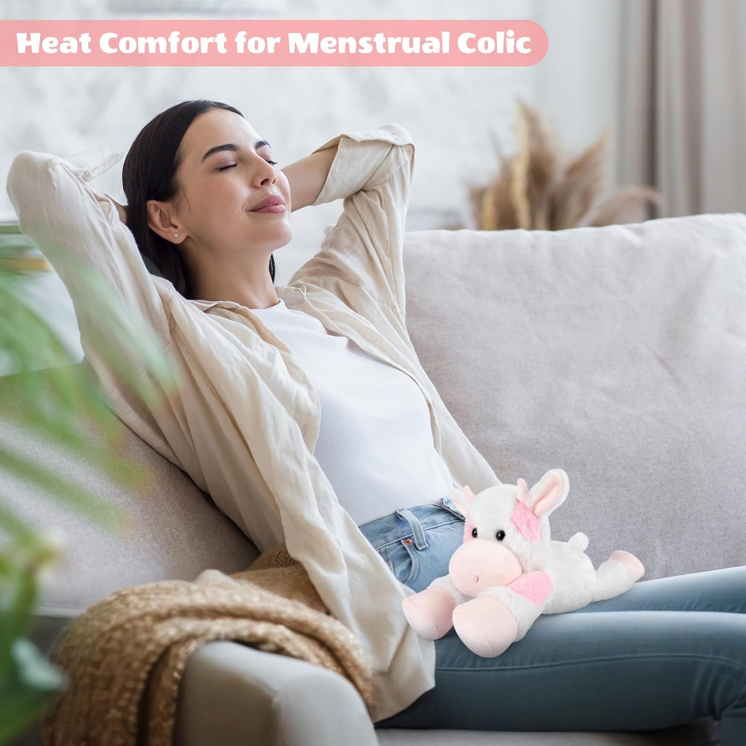 SuzziPals Strawberry Cow Plush, Microwavable Stuffed Animals Heating Pad for Period Cramps, Cuddly CattleStuffed Animal for Warmth & Comfort, Cow Gifts for Adults Kids