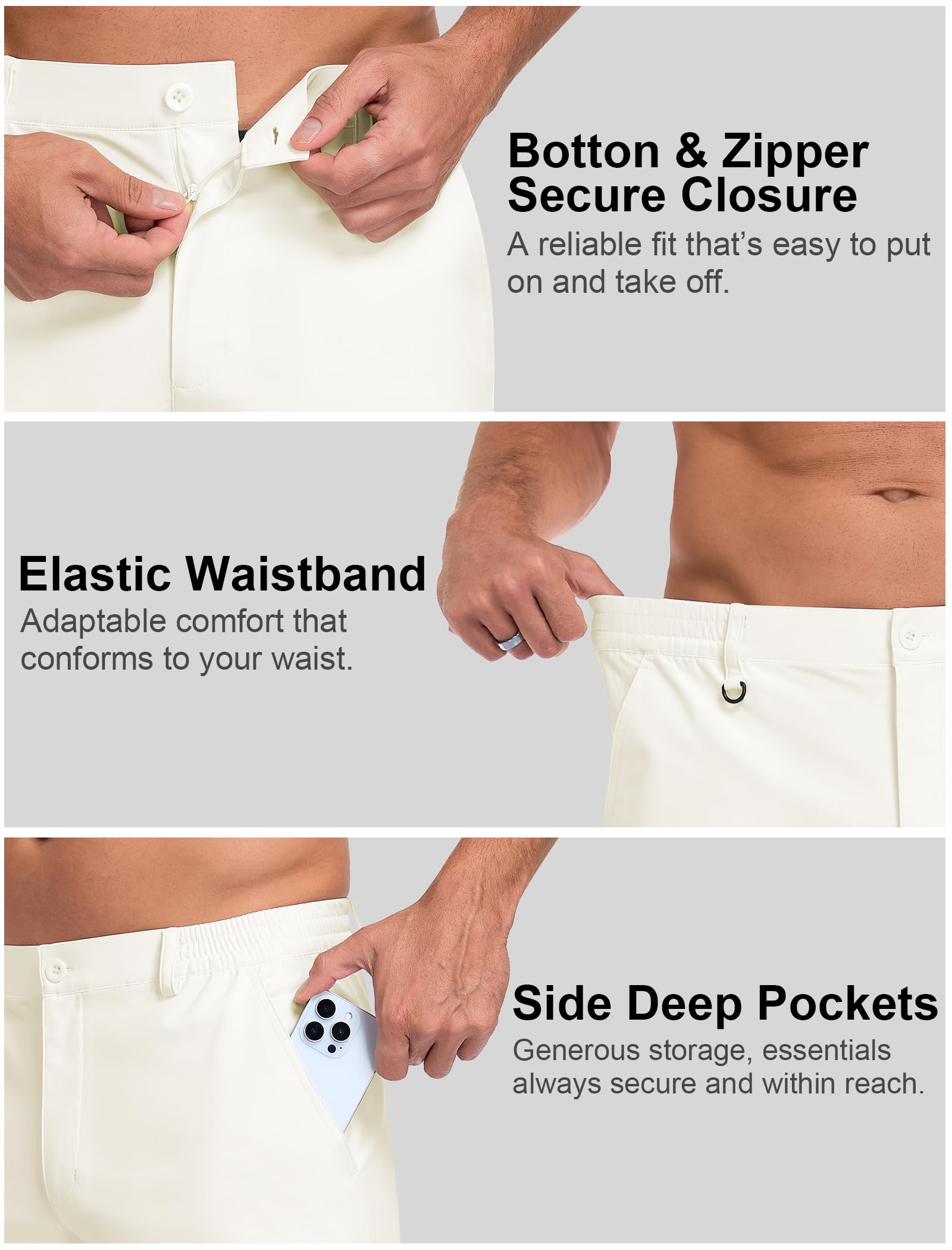 Zoofly Short de Golf pour Homme Taille élastique Short Cargo été Bermuda décontracté Coupe Classique Pantalon habillé avec Poches