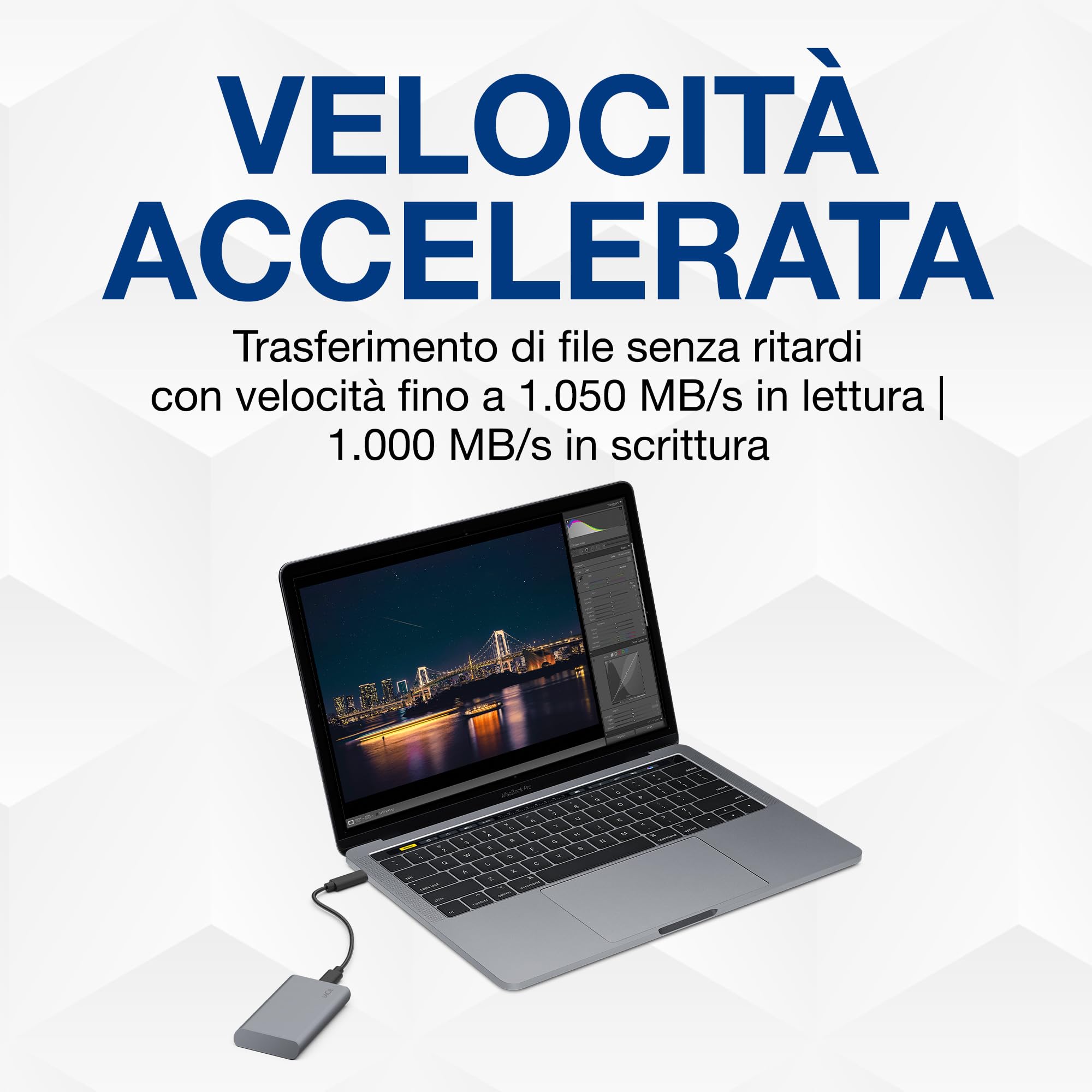 LaCie Mobile SSD Secure 2TB — design sottile, USB‑C SSD esterno portatile, Grey, per Mac e Windows — Rescue Data Recovery incluso