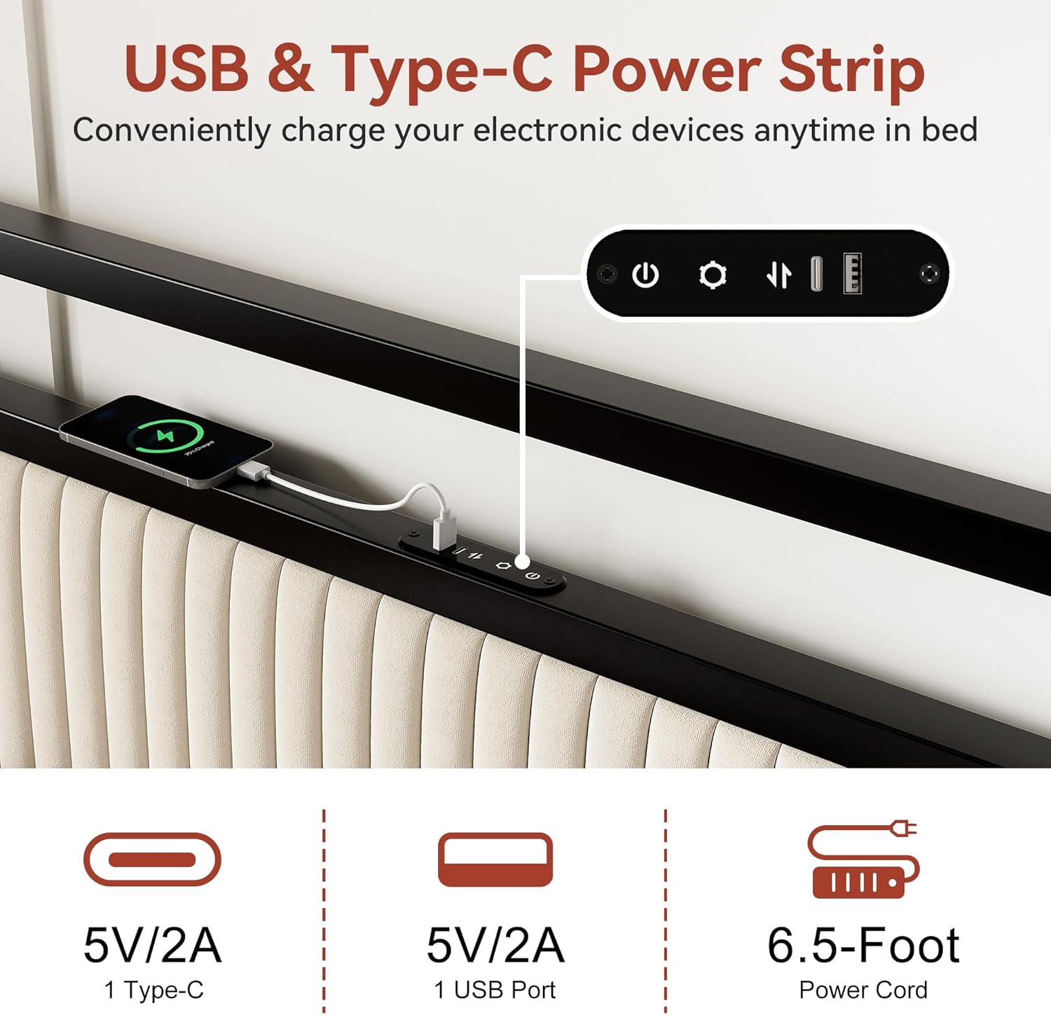 ROLETALENT Queen Bed Frame with Headboard and 2 Storage Drawers, Upholstered Bed Frame Queen Size with Charging Station & LED,Velvet Platform Bed Frame, Metal Support,No Box Spring Needed,Beige - Image 6