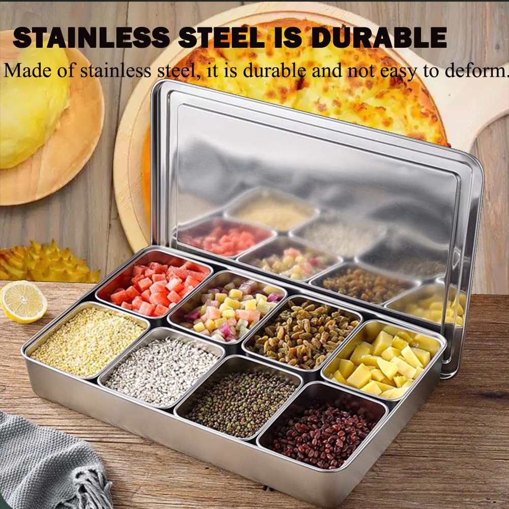 Bandeja para servir pizza con 8 compartimentos, bandeja de buffet de acero inoxidable para condimentos fríos y exhibición de alimentos, perfecta para camareros y mostradores de servicio de alimentos