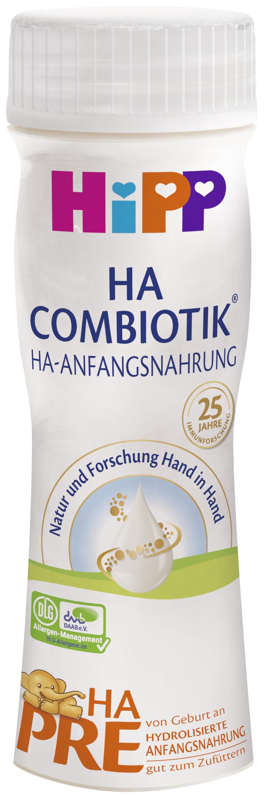 HiPP PRE HA Combiotik trinkfertig (6 x 200ml), Anfangsmilch für sensible Immunsysteme (hydrolysiert) - von Geburt an, mit GOS, enthält nur Lactose als Kohlenhydrat