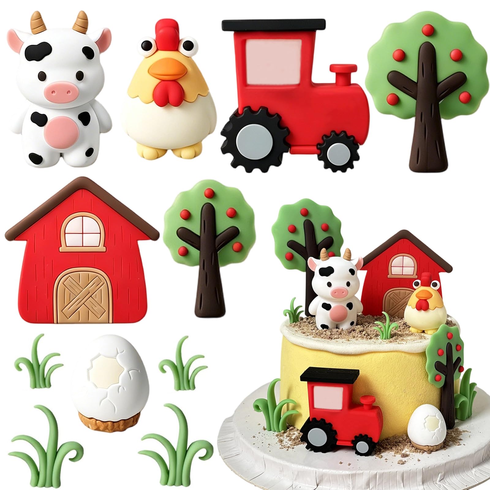11Pcs Farm Animal Cake Decorations - Farm Cake Toppers Set โ image 1