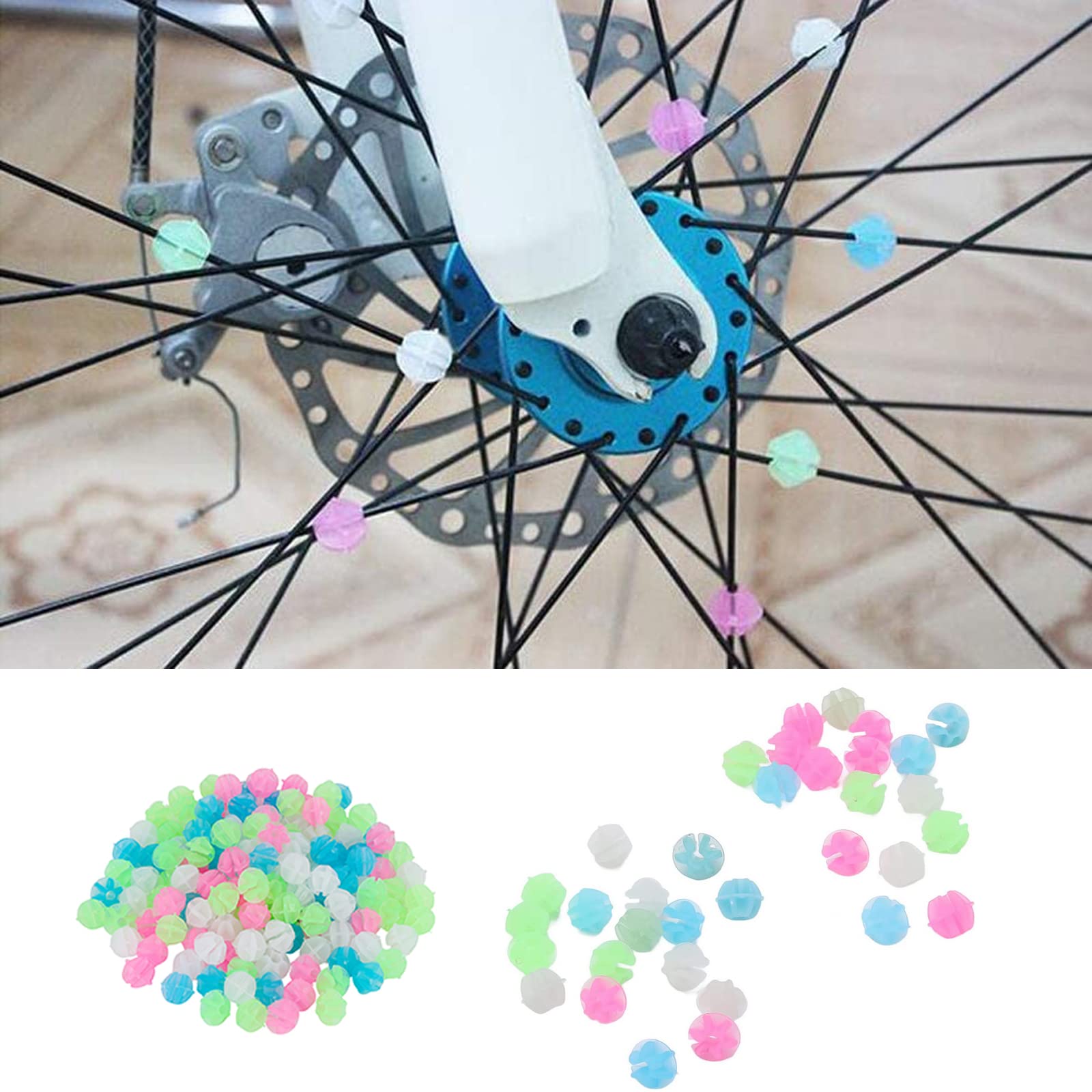 144 pièces - Perles de vélo phosphorescentes - Perles de rayons de vélo Glow - Perles