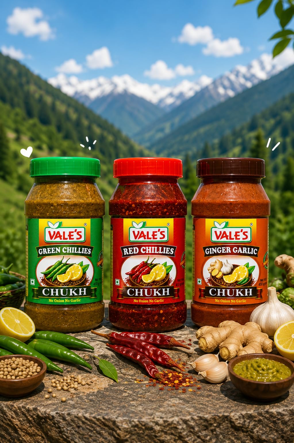 VALE’S Signature Chamba Chukh Trio – Authentic Himachali Chilli Chutney Set | Red, Green & Ginger Garlic Chukh | Traditional Mountain Condiment | Ready-to-Eat Dip & Spread | 3 Flavor Combo Pack-image-37