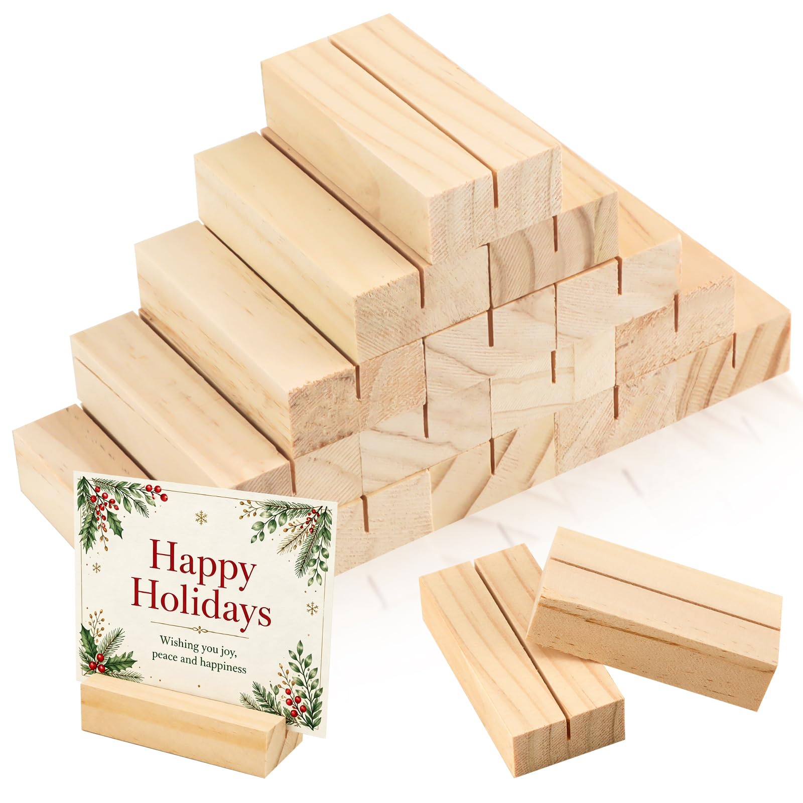 15Pcs 2.75x1.38 Inches Wood Table Number Stands, Wood Place Card Holders, Wooden Holders for Wedding, Ceremony, Birthday, Party, Home Decoration, Events (1mm Slots)
