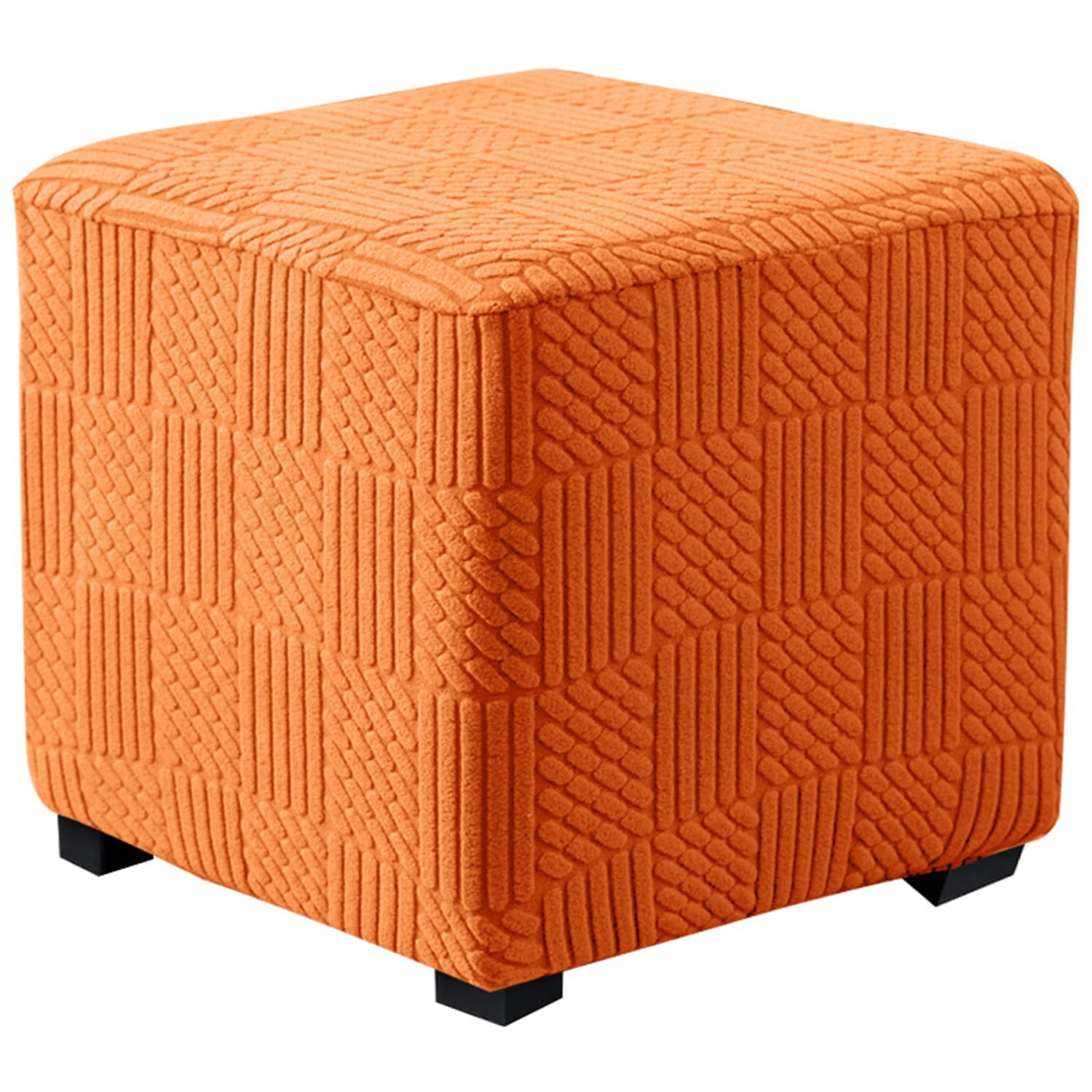 Aqigr Orange Stretch Footstool Cover, Non Slip Ottoman Slipcover With Elastic Bottom,Soft Square All Inclusive Stool Covers, Dustproof And Machine Washable Furniture Protector(,80-100Cm/31-39In)