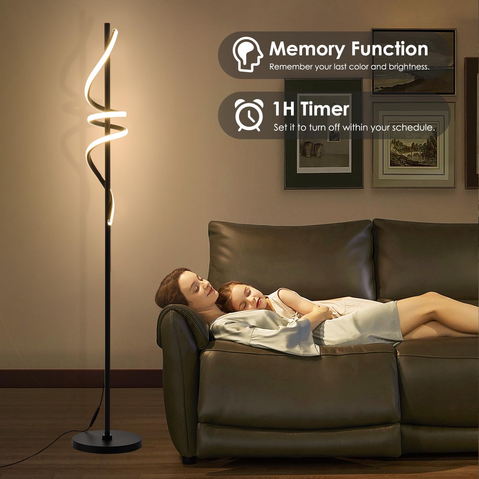 Stehlampe Wohnzimmer Modern LED Dimmbar Leselampe Stehleuchte mit Fernbedienung und Fußschalter 48W 3 Farbtemperatur Memory-Funktion Standleuchte für Wohnzimmer Schlafzimmer Büro 165cm Schwarz