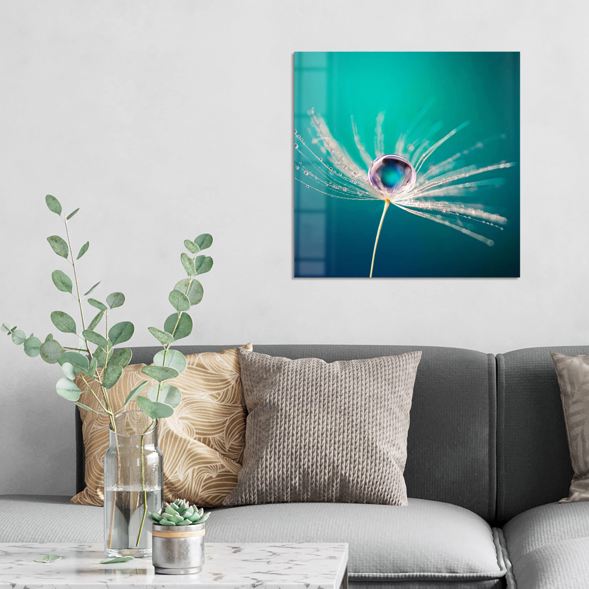 Tableau Décoratif Moderne En Verre DEQORI - Motif Graines Et Gouttes D'eau - Effet 3D