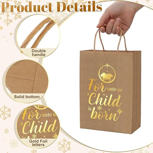 Miniatura 3 de Yeaqee 36 bolsas de papel kraft de Navidad, bolsas de regalo de papel kraft metálico dorado religioso, bolsas de regalo religiosas de Navidad con