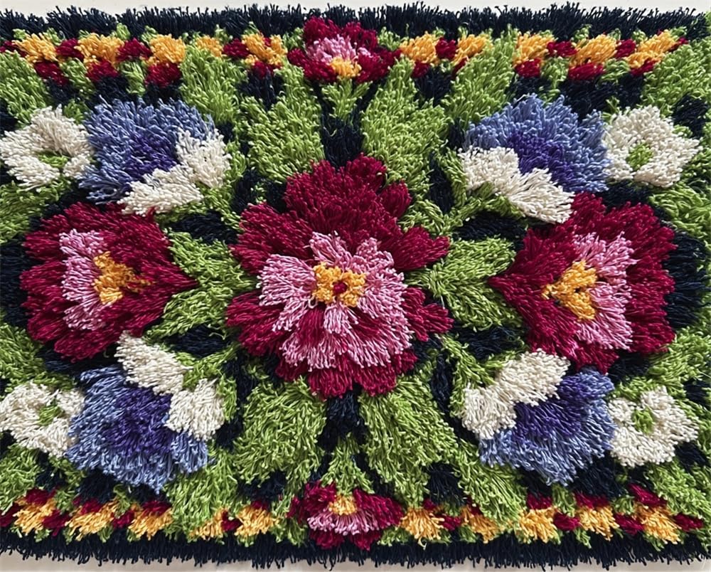 Kitquiver Rug Kits for Adults Latch Hook Pre Printed Floral DIY Crafts Crochet Yarn Handmade Embroidery with Printed Canvas Needlework for Home Decor 31X45In