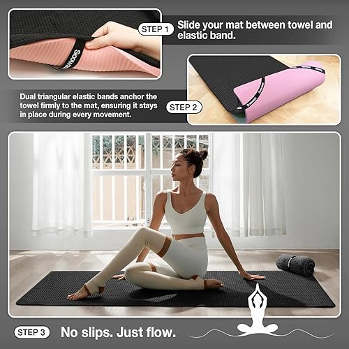Miniatura 5 de Paquete de 2 toallas de yoga caliente, toalla de esterilla de yoga para yoga caliente, antideslizante con correa, accesorios de microfibra para