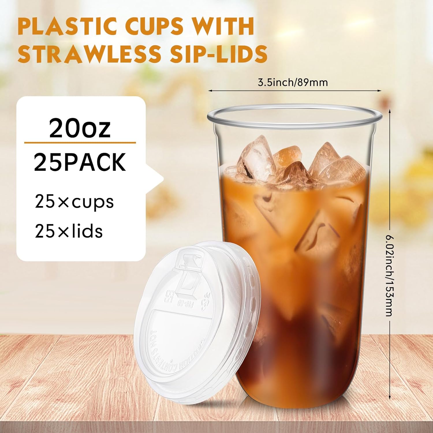 Baderke 25 Sets 20oz Disposable Crystal Clear Plastic Cups With Lids, Round Bottom Iced Coffee Cups With Lid for Smoothie, Cold Beverages, Drinking Tumblers, Cold Drinks for Party, Wedding, Event - Image 3