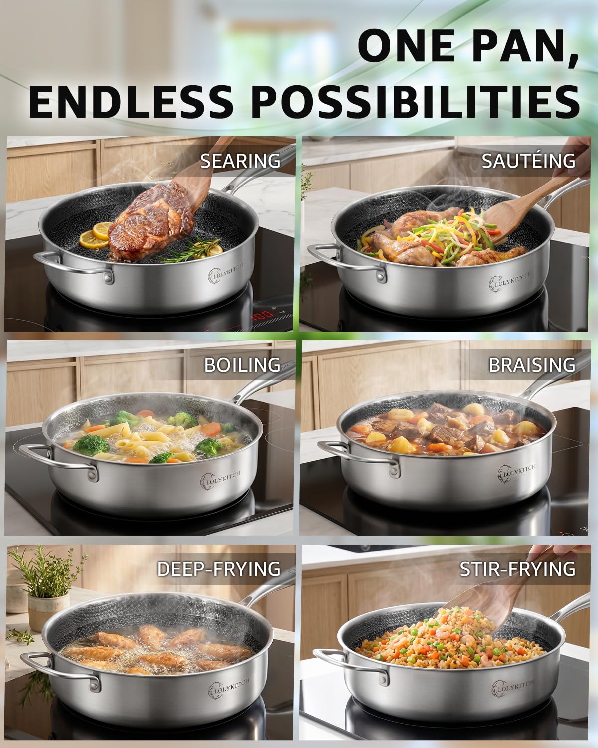 LOLYKITCH 6-Quart Frying Pan with Lid - 12 Inch -4