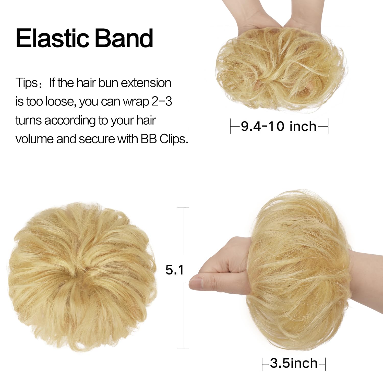Real Human Hair Bun Extension Scrunchie - Thick Soft Fluffy Updo Natural Black Messy Bun Hair Piece - Elastic Black Messy  main image 3